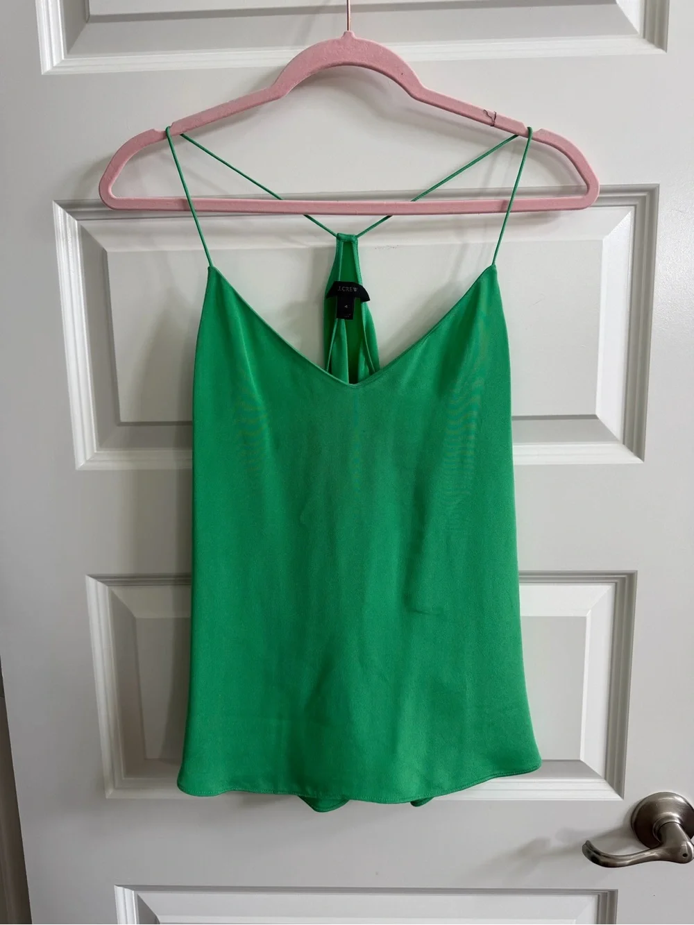 J. Crew Emerald Green Spaghetti Strap V-Neck Cami 100% Silk Sz 4